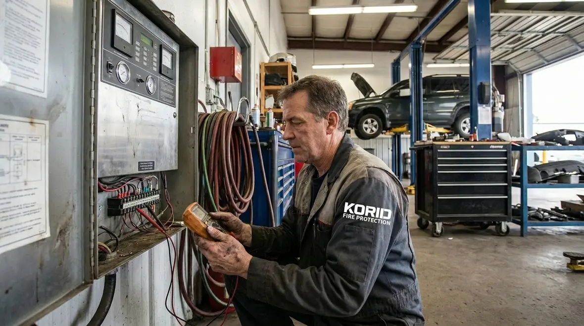 Automotive facility using modern fire suppression coverage in service areas