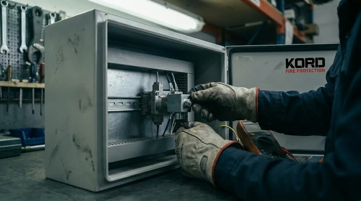 Clean agent abort switch installed near fire suppression controls
