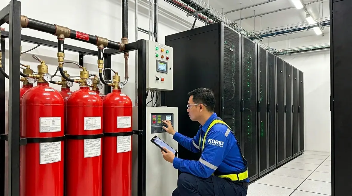 Clean agent fire suppression inspection system in a protected facility