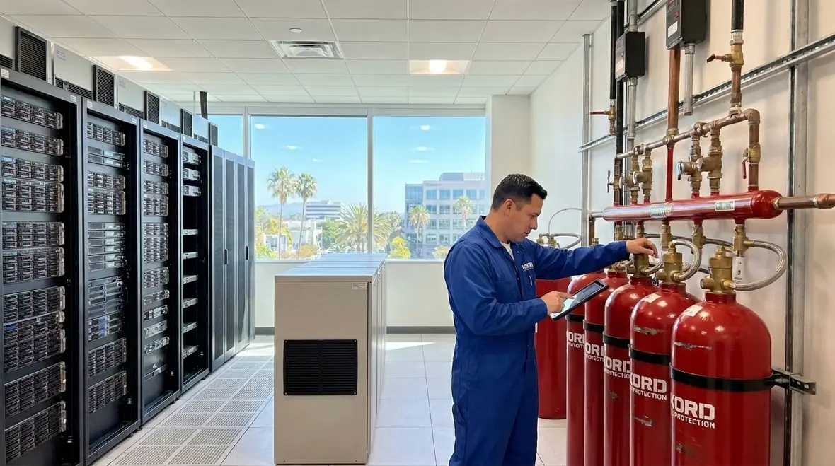 Clean agent fire suppression system in a Southern California commercial facility