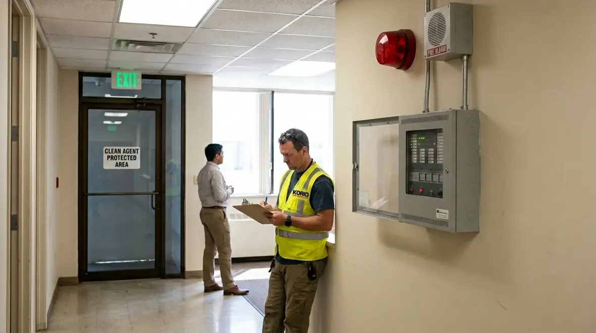 Clean agent pre discharge alarm devices in protected room