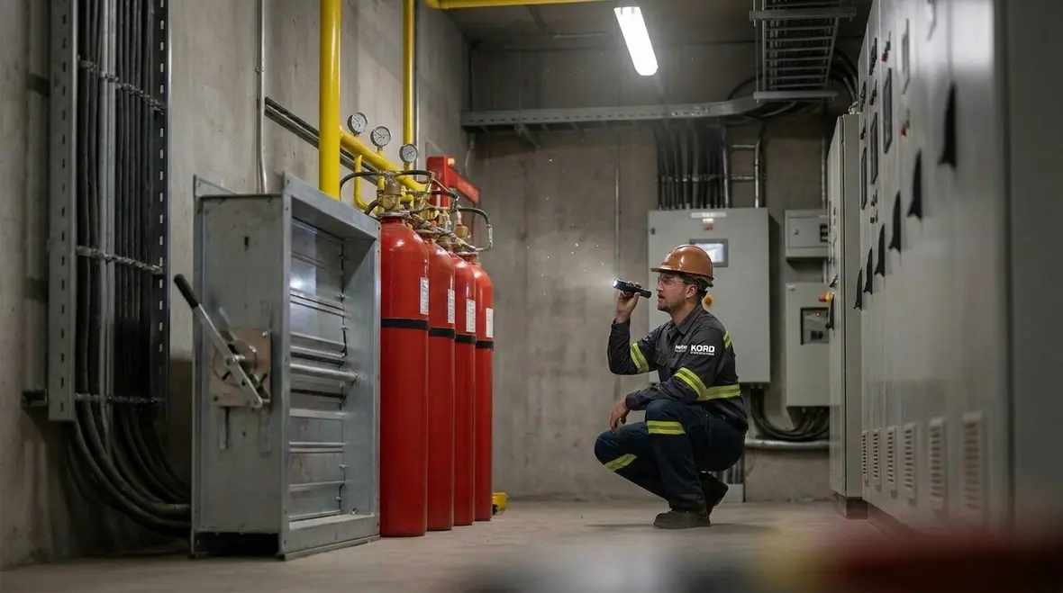 Clean agent piping nozzles and detection components in protected room