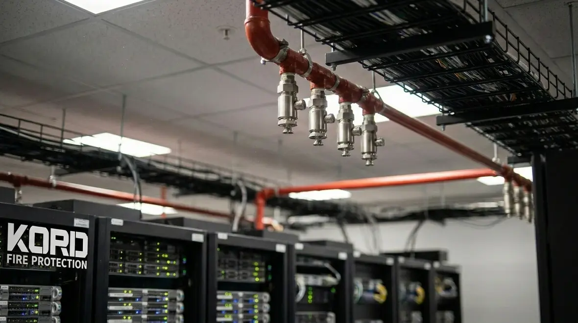 Clean agent fire suppression cylinders protecting a facility room
