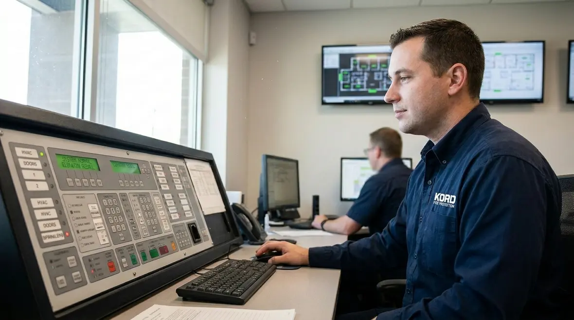 Integrated commercial fire alarm controls connected with building automation systems