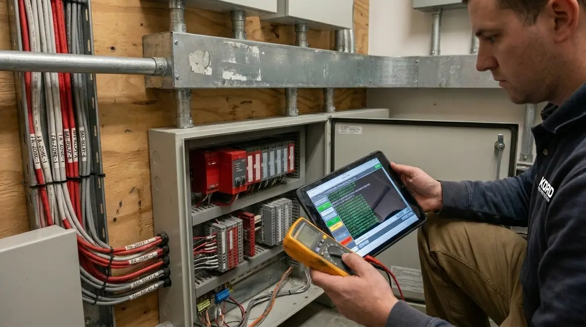 Emergency response functions linked to commercial fire alarm integration in a modern facility