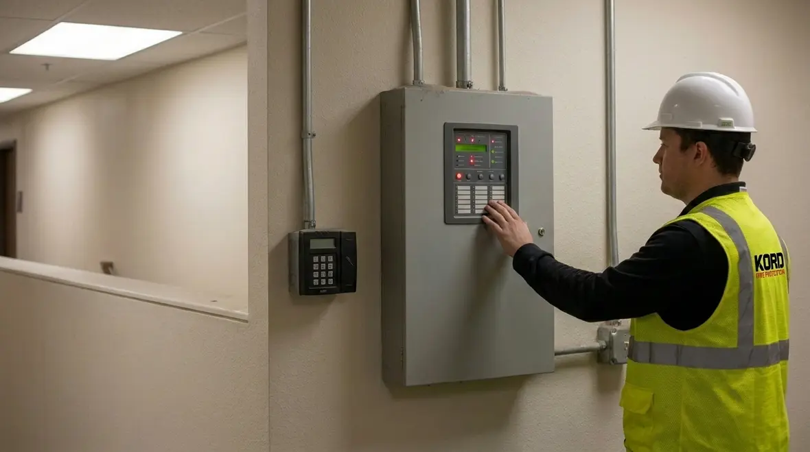 Integrated commercial fire alarm and access control system at building entry