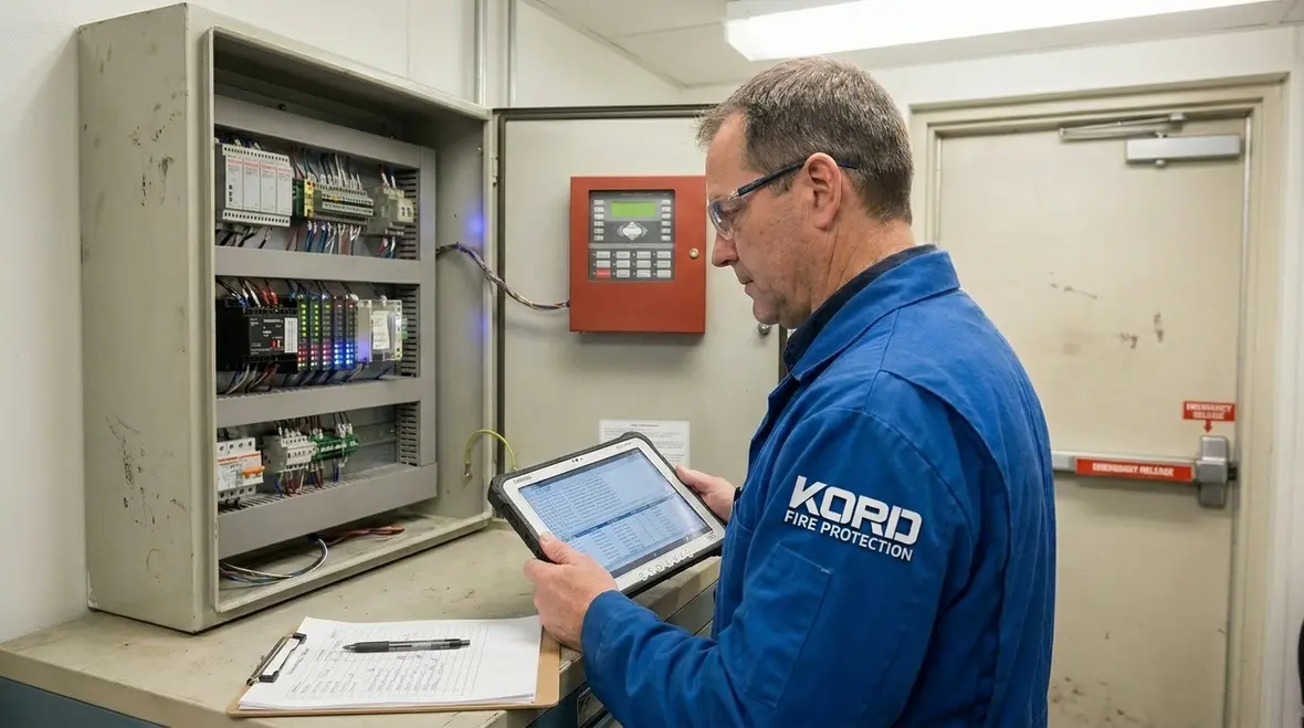 Door release logic and life safety access control planning in commercial building