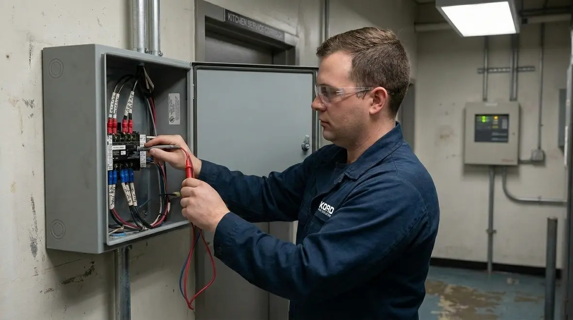 Commercial kitchen suppression panel with agent release and fan shutdown controls