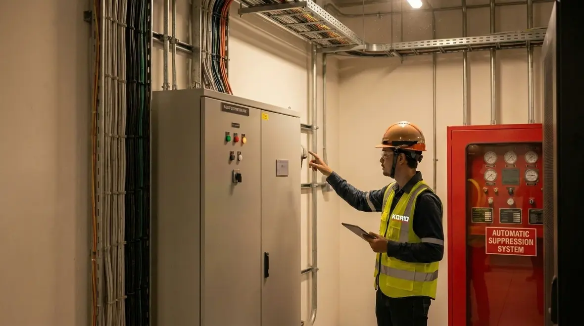 Data center fire safety automatic suppression integration