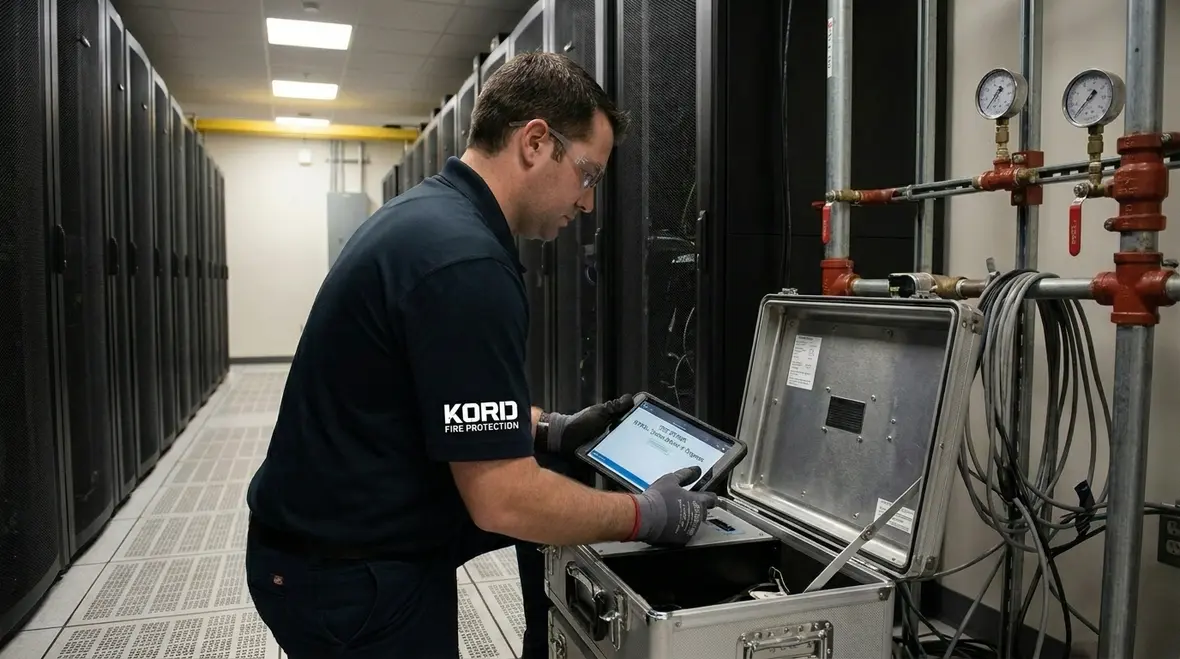 Clean agent cylinder bank and controls for critical data center protection