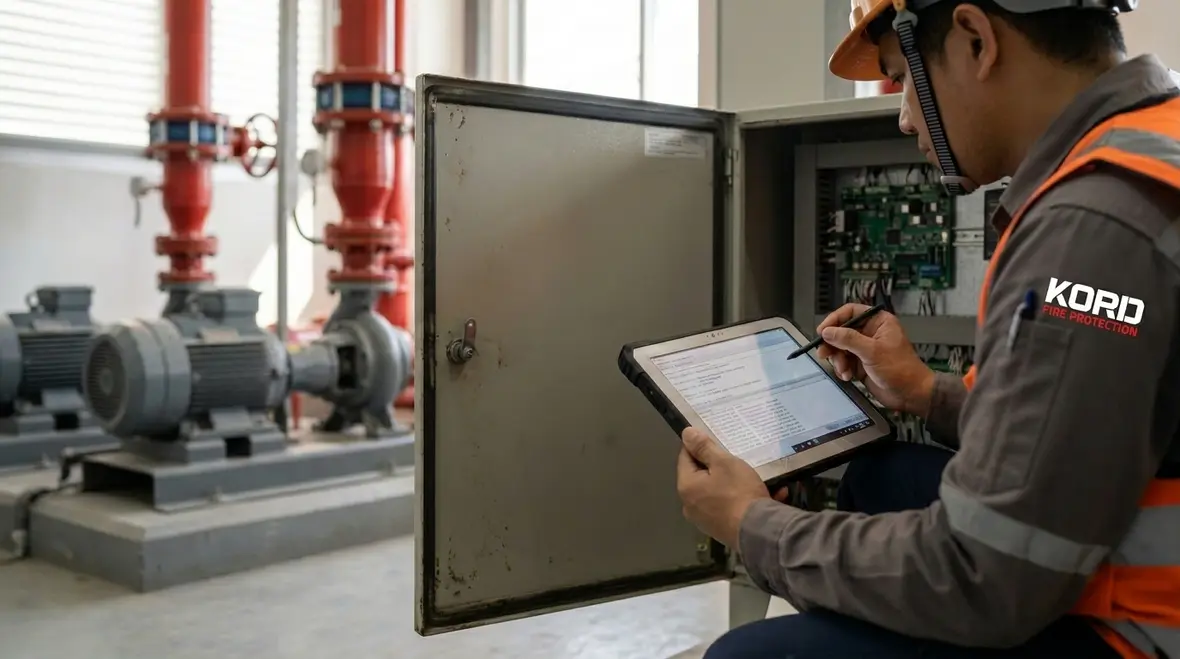 Electric fire pump controller maintenance in pump room