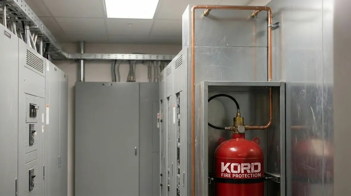 Clean agent nozzles and equipment inside an electrical room