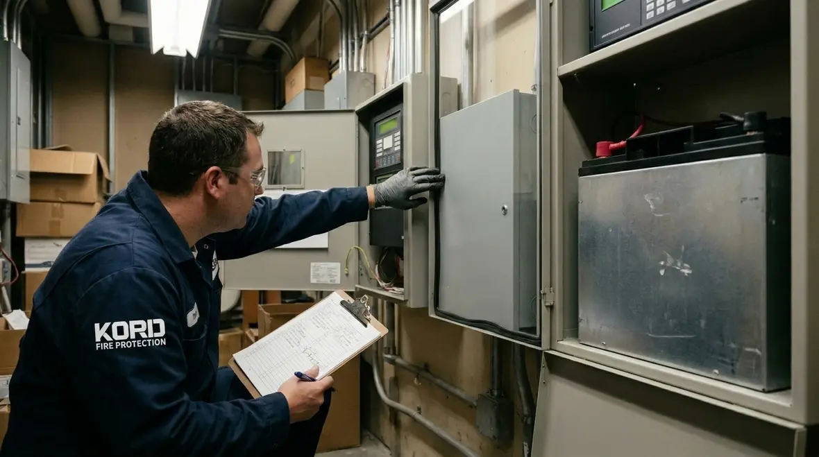 Commercial emergency fire alarm backup batteries in a control panel