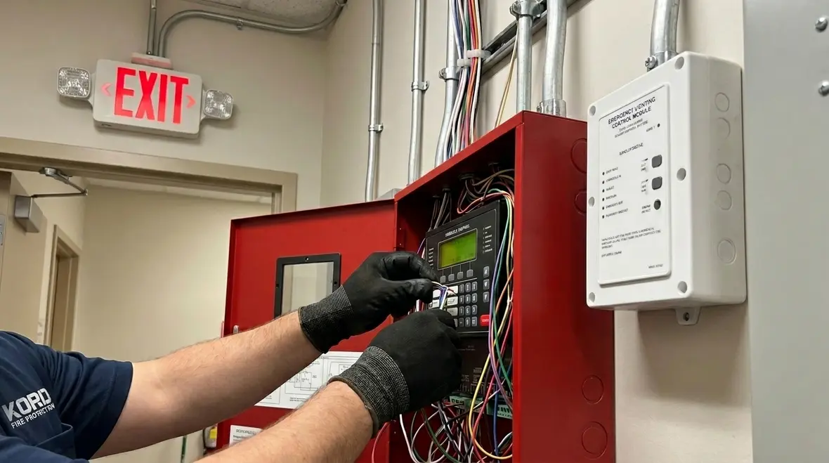 Emergency lighting fire safety requirements in a commercial corridor