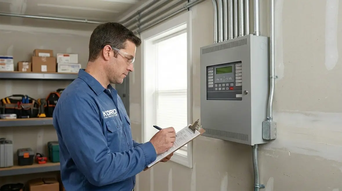 Backup battery compartment and fire alarm panel maintenance inspection