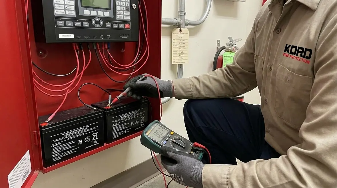 Fire alarm backup battery testing for reliability