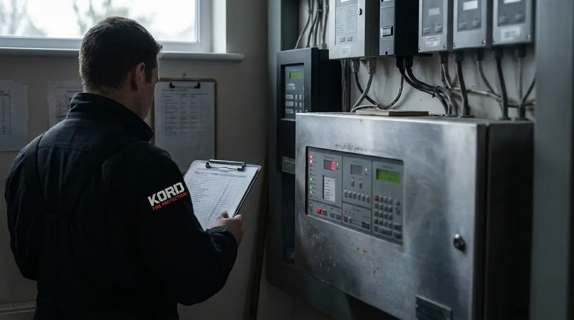 Integrated fire alarm and suppression systems working together in a commercial building