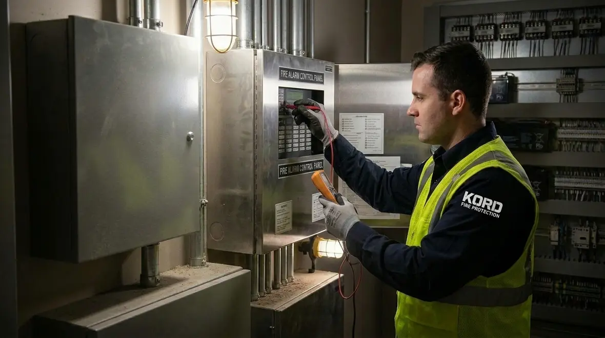Commercial fire alarm panel power load worksheet and system layout