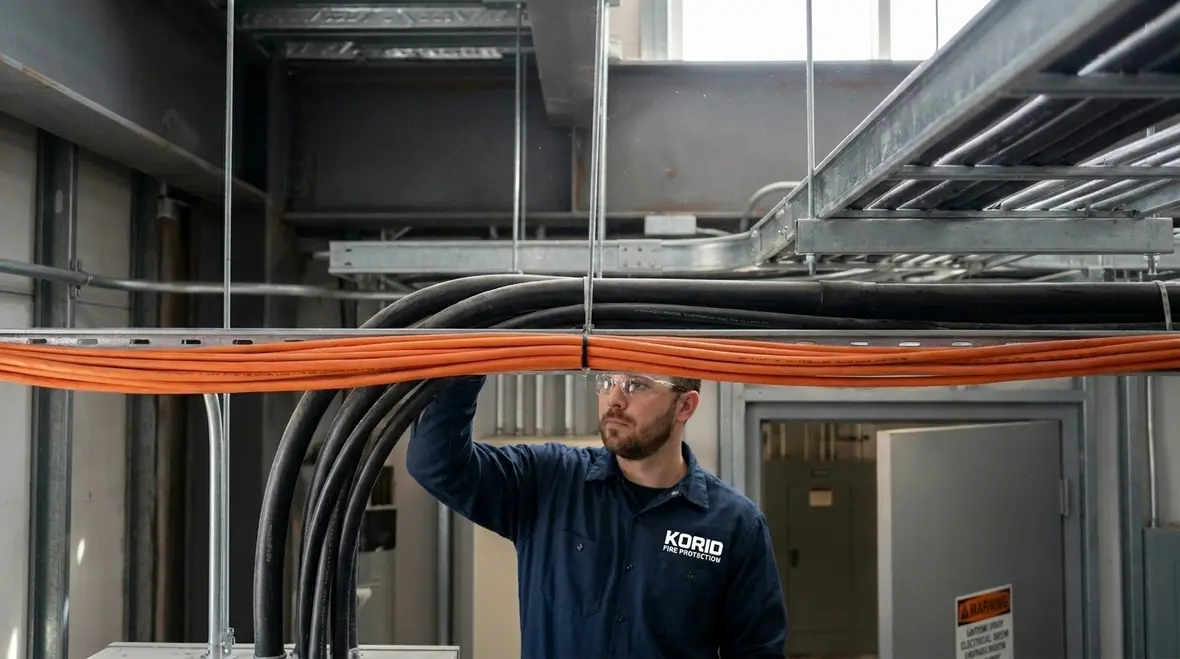 Commercial fire alarm cable routing planned to avoid electrical noise sources