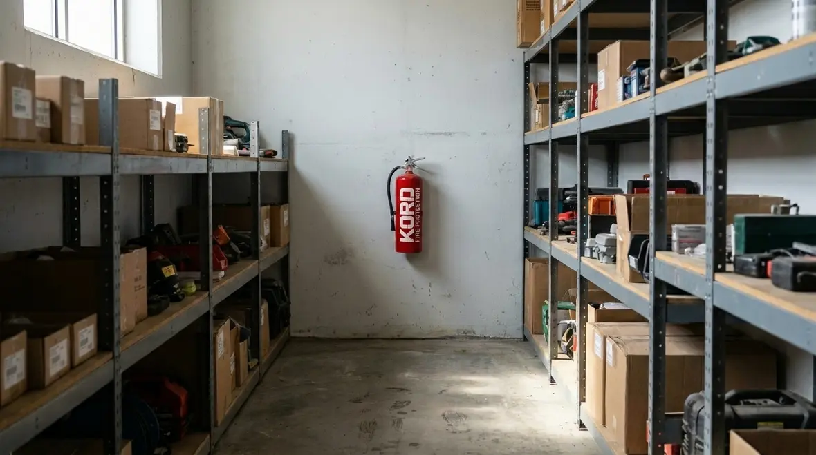 Technician reviewing extinguisher coverage on a facility layout
