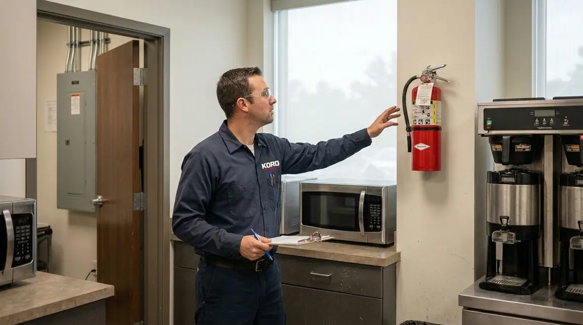 Hazard mapping for fire extinguisher coverage near work areas