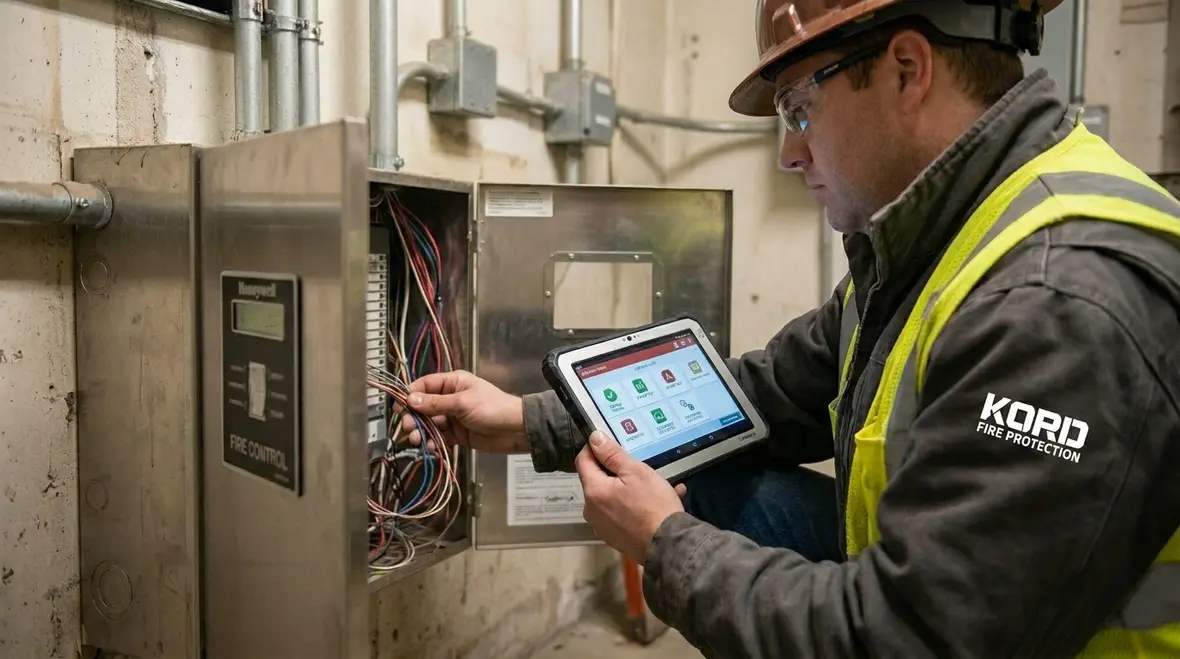 Connected fire protection system dashboard in a commercial building