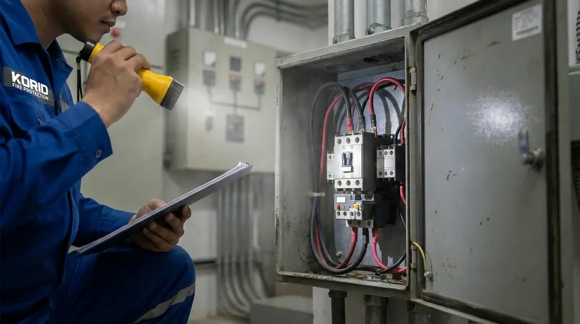 Pressure sensor and phase checks inside a fire pump controller cabinet