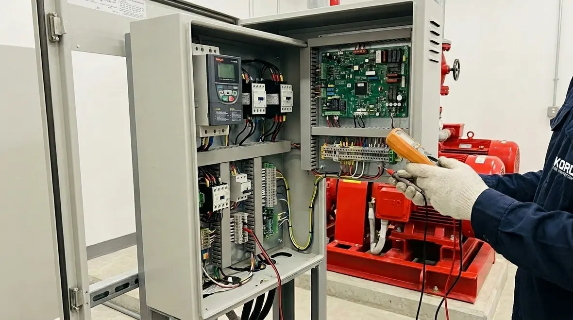 Fire pump motor controller panel for electrical standards compliance