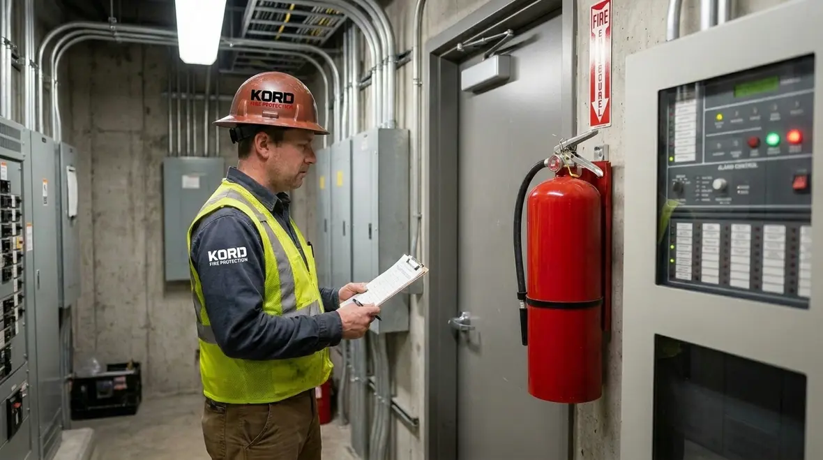 Different fire extinguisher types positioned for hazard-specific coverage