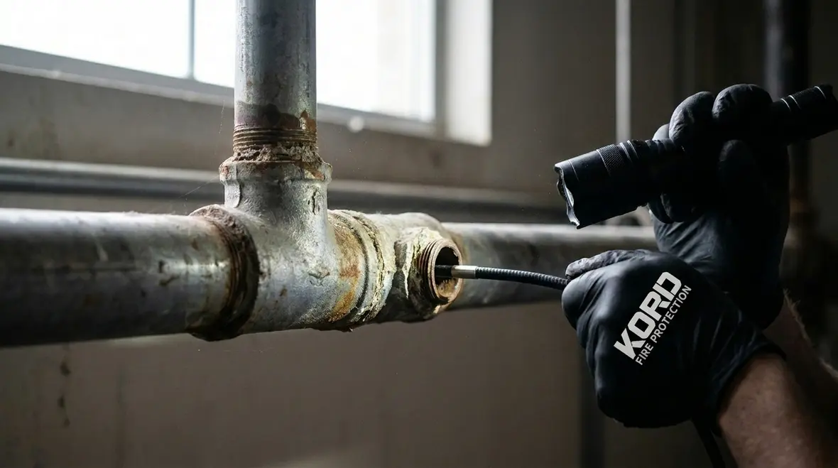 Internal corrosion and scale buildup inside fire sprinkler piping