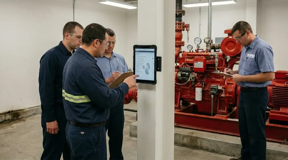 Building owner reviewing fire suppression impairment records