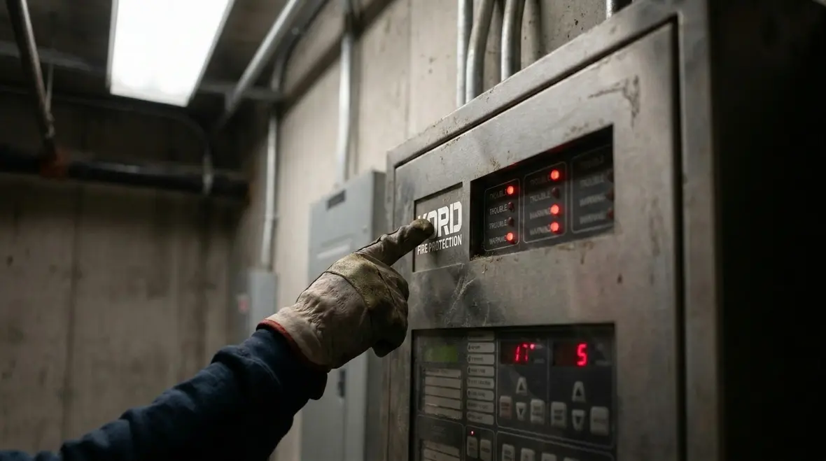Inspection view showing signs of fire suppression system impairment