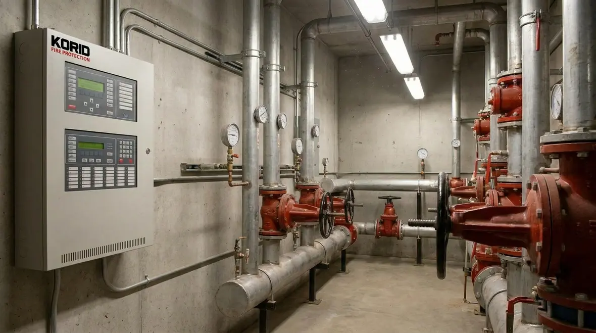 Technician inspecting fire suppression impairment components