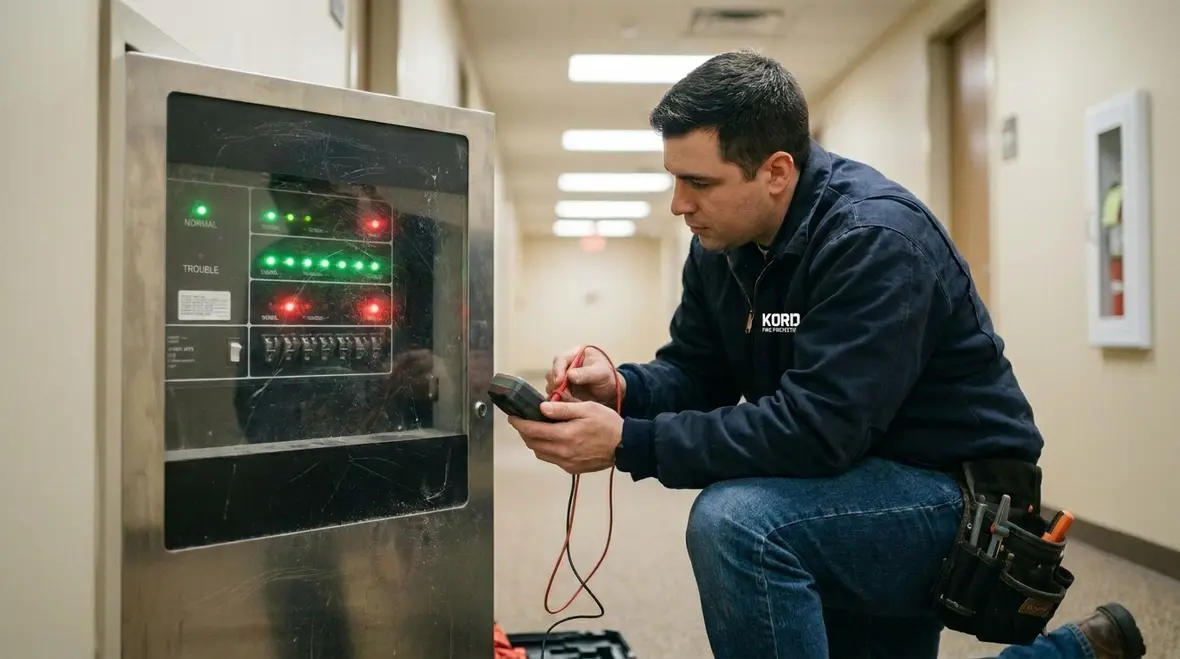 Technician assessing a fire suppression system impairment