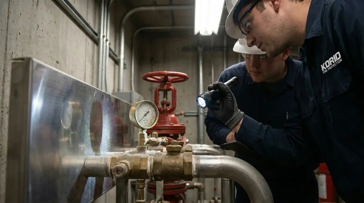Fire suppression system components and controls being checked for impairment causes