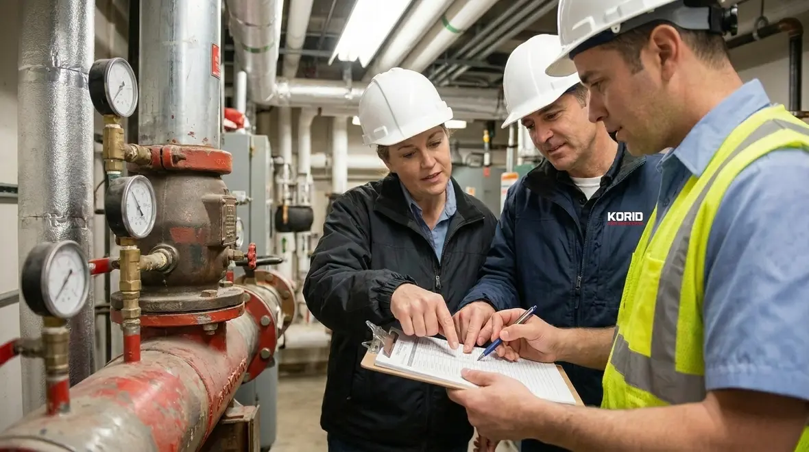 Owner reviewing fire suppression impairment documentation and return to service records