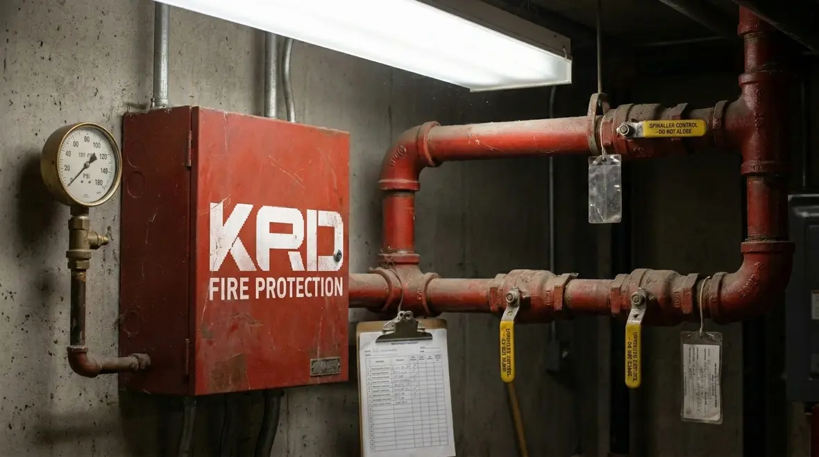 Technician reviewing a fire suppression impairment condition in a building