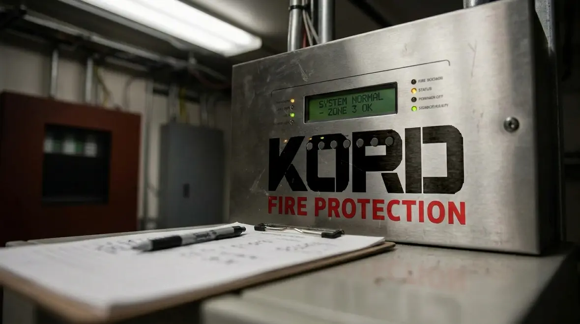 Technician reviewing fire suppression impairment conditions on a control panel