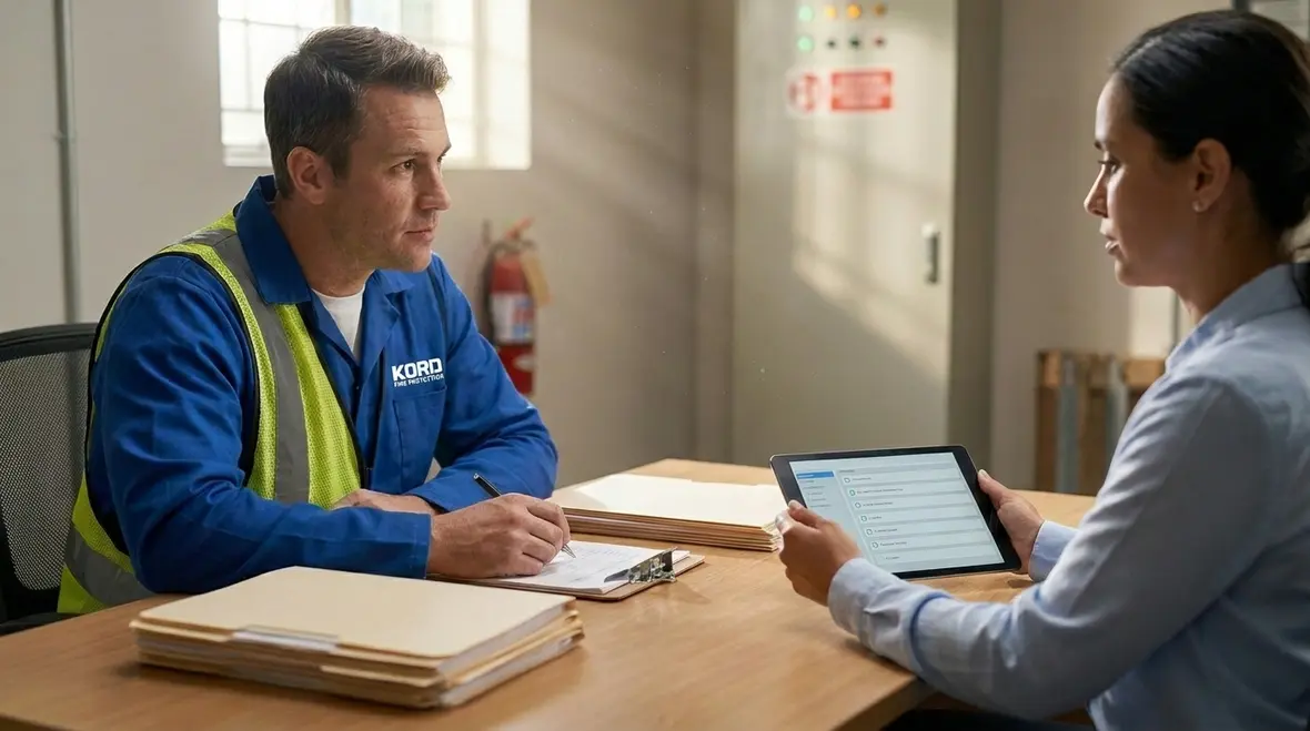 Owner and technician reviewing impairment logs and compliance documentation