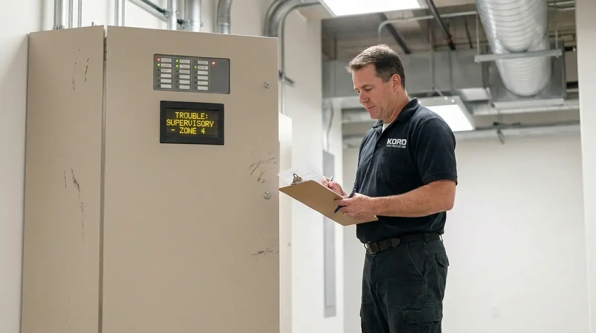 Fire suppression system impairment inspection in mechanical room