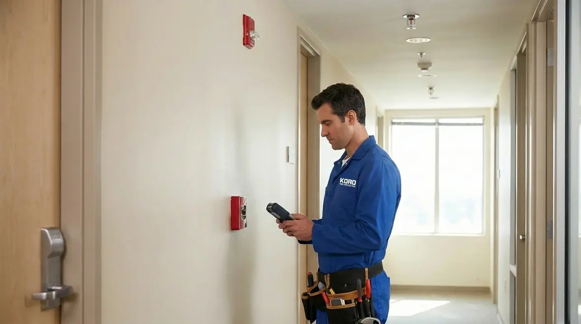 Kord Fire Protection technician performing scheduled suppression system maintenance