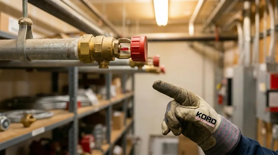 Fire suppression nozzle cap close up during facility inspection