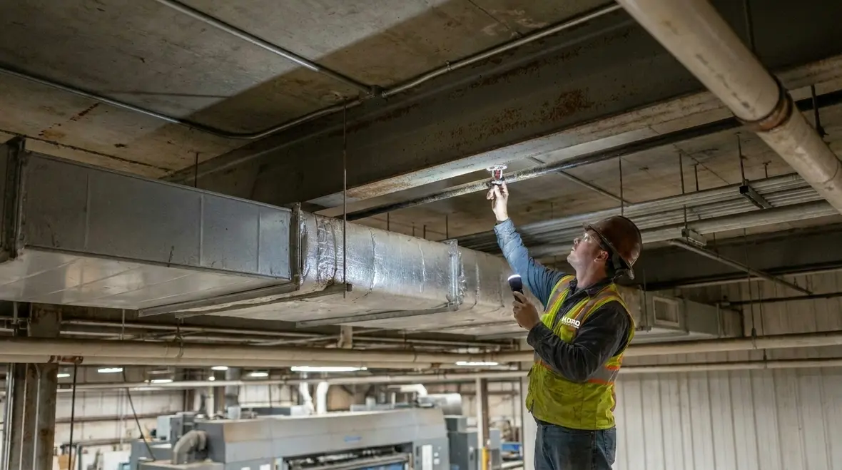 Fire suppression coverage planning around industrial mezzanines ducts and equipment