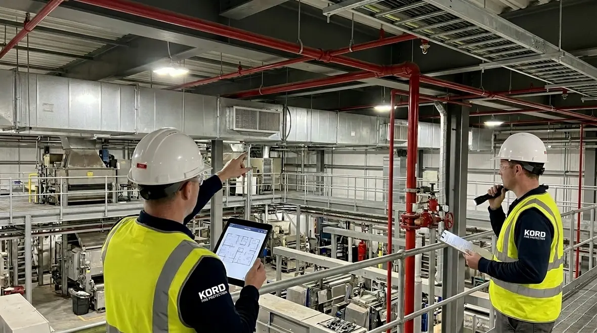 Fire suppression safety protocols for coverage optimization in an industrial facility
