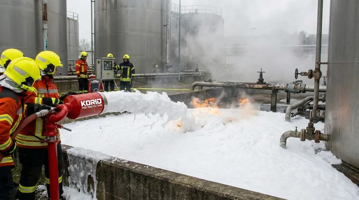 Foam fire suppression blanket over a flammable liquid hazard