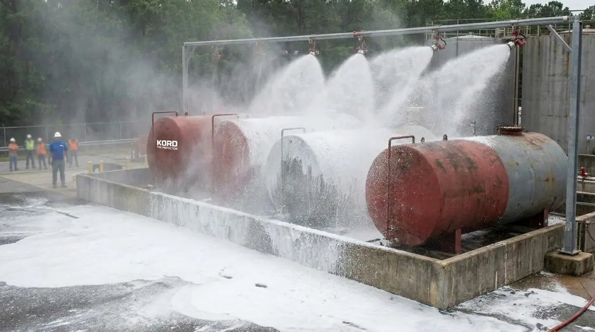 Industrial foam fire suppression discharge equipment and piping