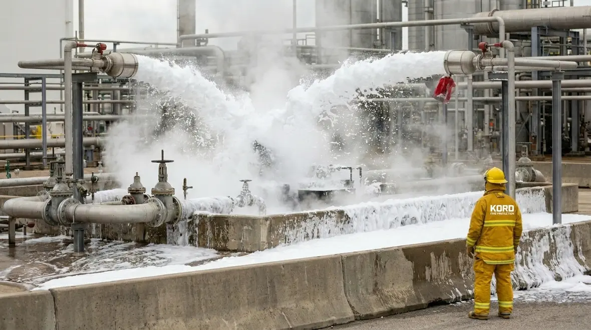 Foam concentrate fire suppression system components in an industrial setting