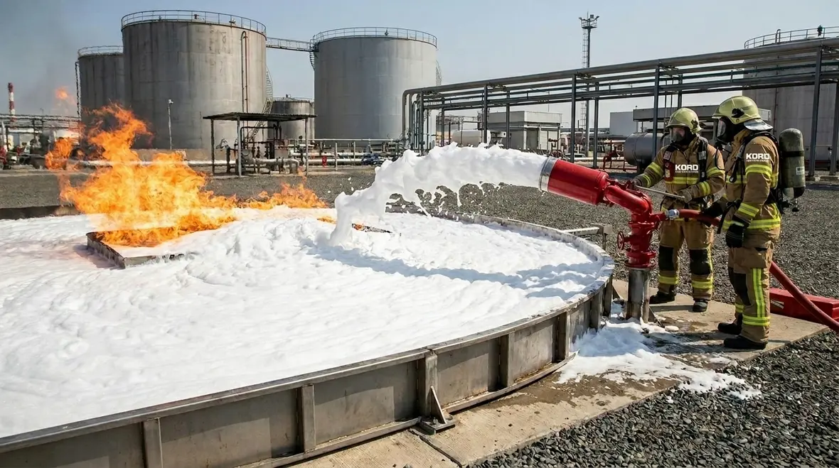 Foam concentrate fire suppression system protecting flammable liquid hazards