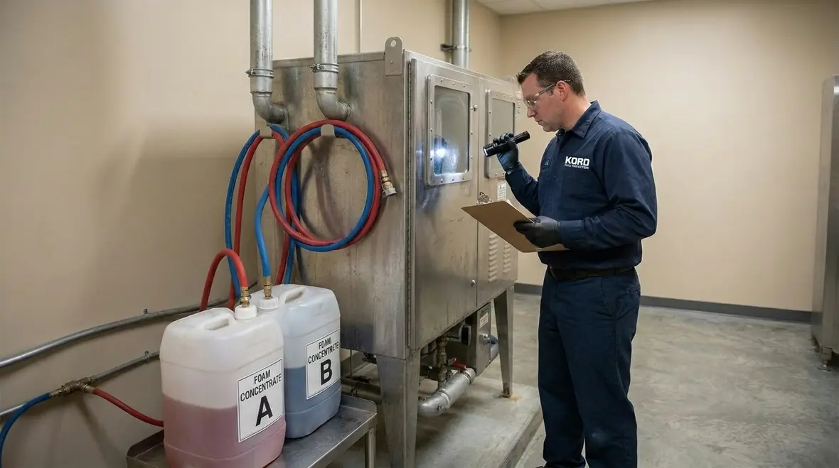 Foam suppression inspection service evaluating proportioning equipment and valves