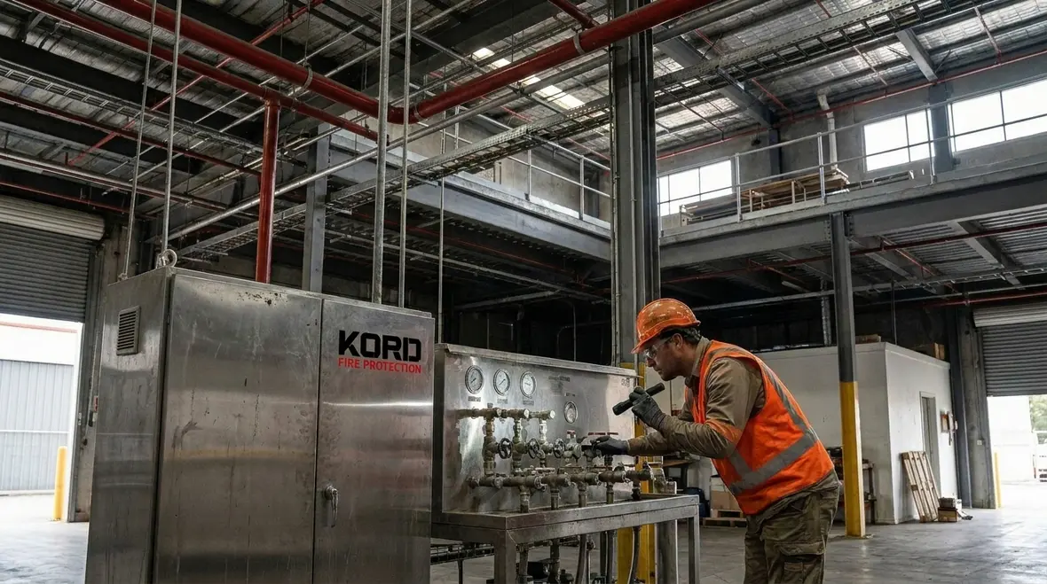 Foam suppression discharge components and piping in commercial hazard area